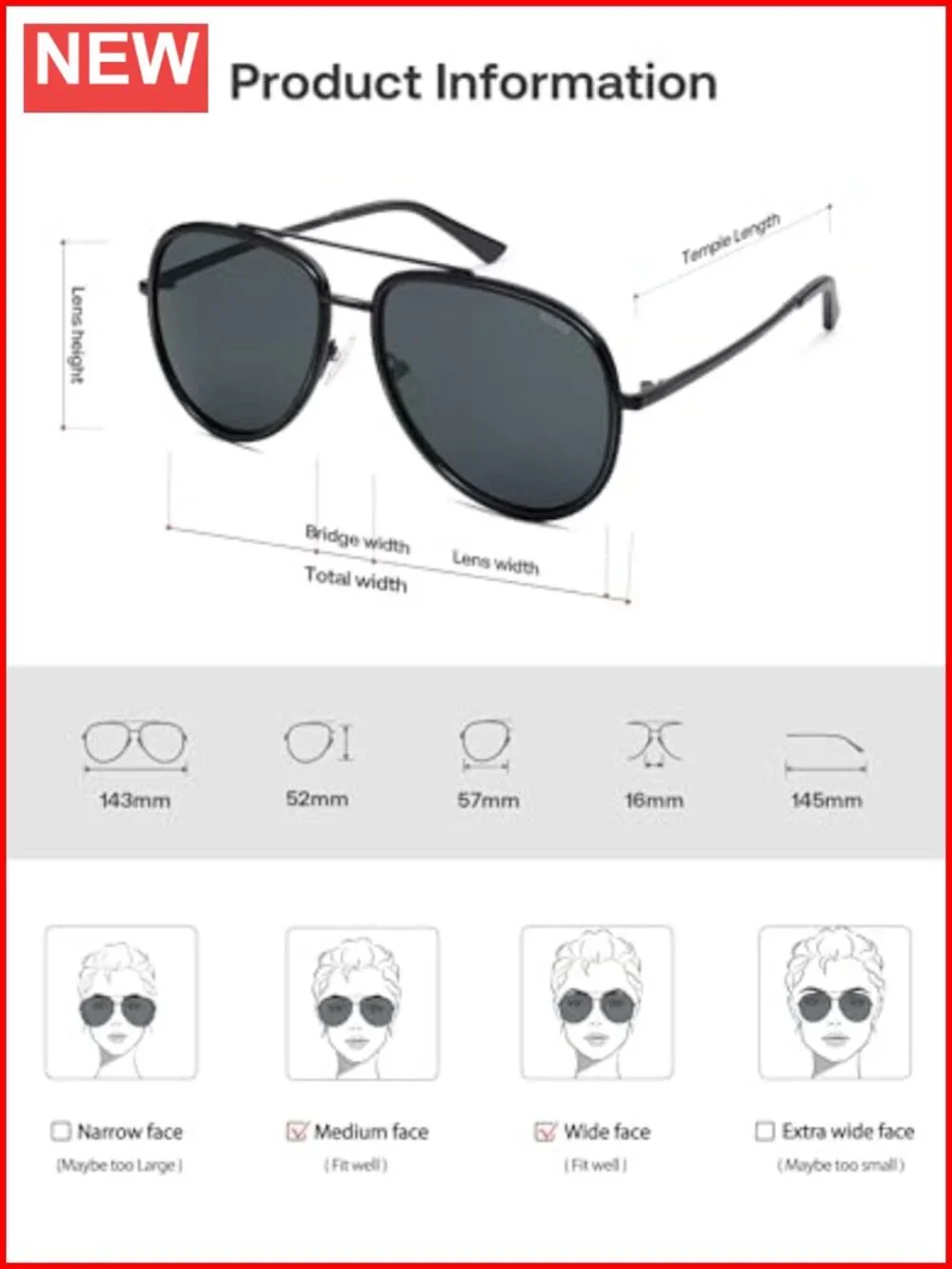 Oversized Polarized Aviator Sunglasses UV400 Unisex Metal Frame